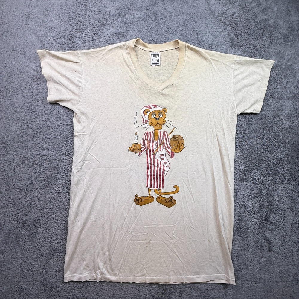 Vintage HACC Sleep Shirt Single Stitch Tiger Cougar Mascot OS LA Sportswear